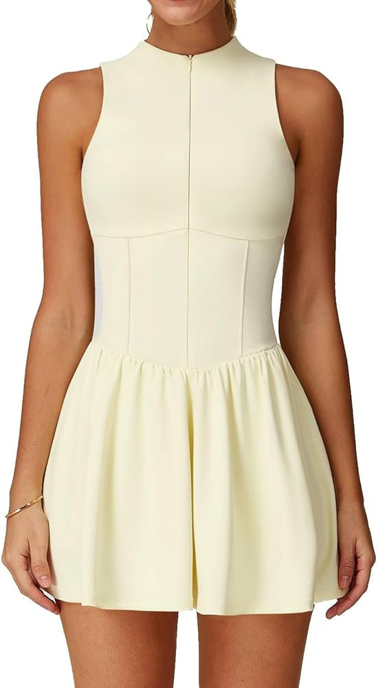Tennis Golf Dresses for Women, with Built-in Bra Shorts,A-Line Hem Skirt Athletic with Pockets,Zi... | Amazon (US)