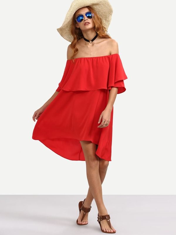 Flounce Layered Neckline Chiffon Dress | SHEIN