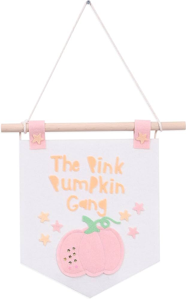 The Pink Pumpkin Gang Banner - Happy Halloween Garden Flag, Fall Wall Decor for Classroom, Cute A... | Amazon (US)