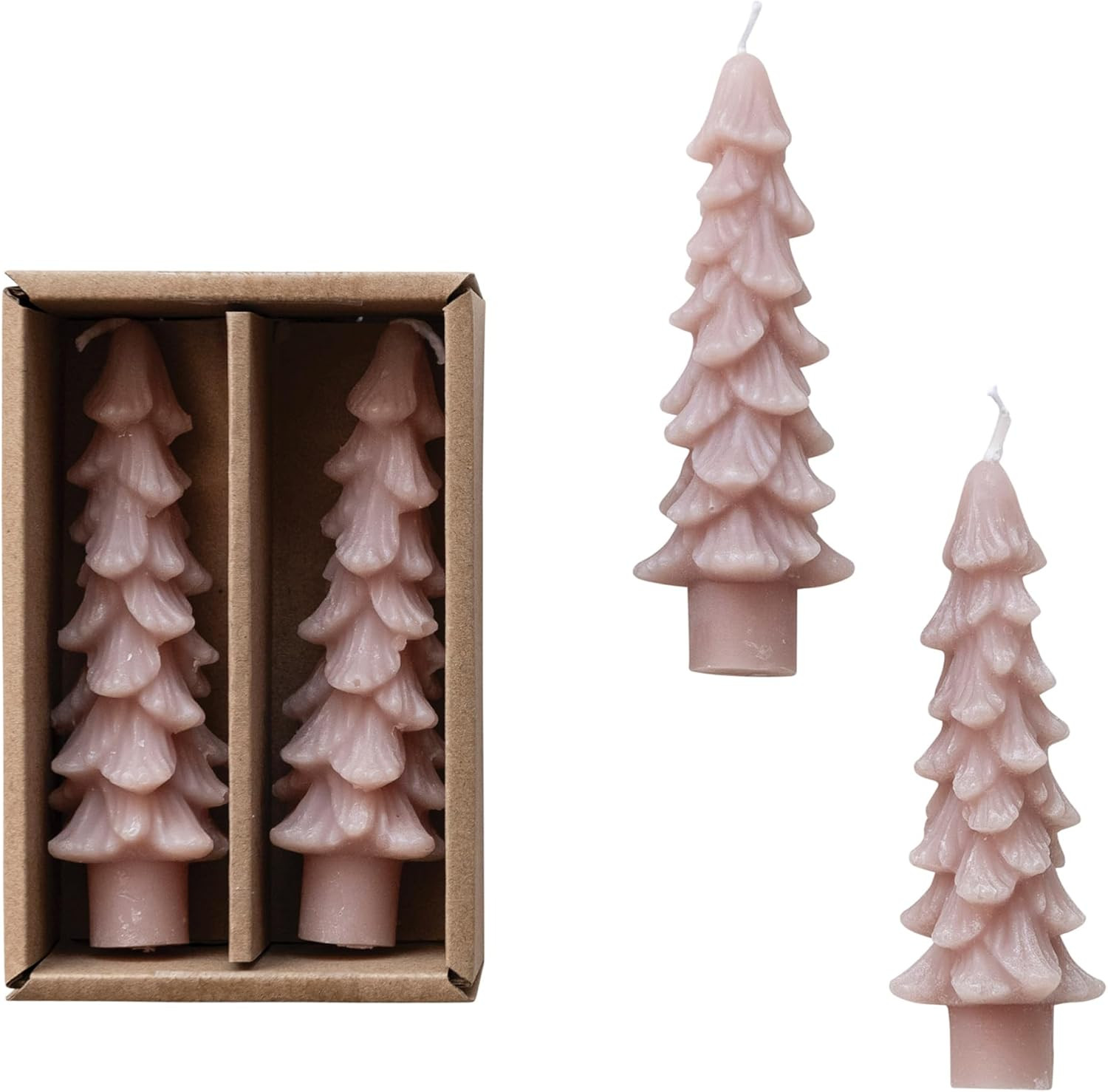 Creative Co-Op Unscented Textured Tree Shaped Taper Candles in Box, Khaki Color, Set of 2 | Amazon (US)