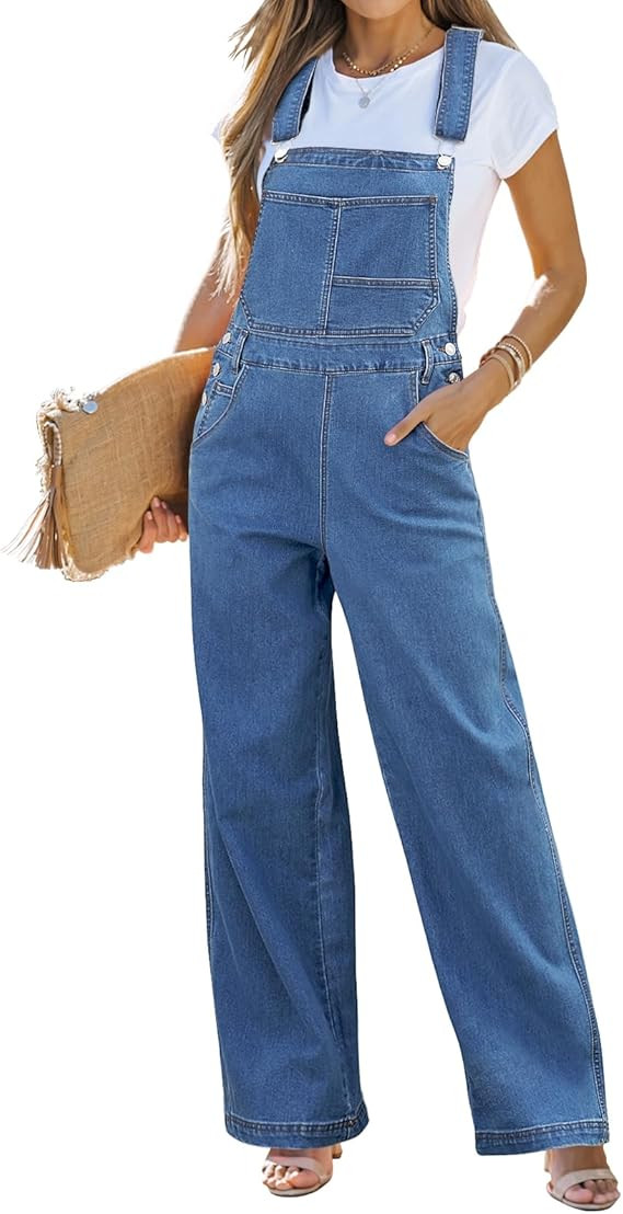 Vetinee Jean Overalls for Women Loose Fit Stretchy Denim Jumpsuit Baggy Bib Casual Straight Leg P... | Amazon (US)