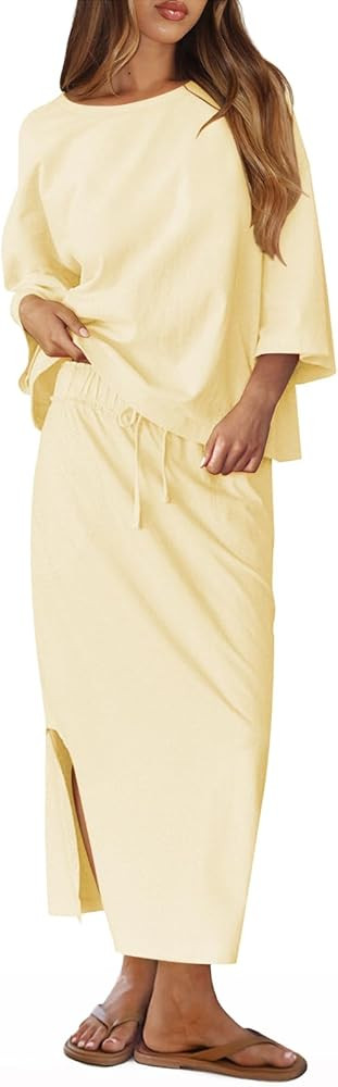 Womens 2 Piece Skirt Set for Women Oversized Top and Maxi Skirt Lounge Sets Fall Going Out Matchi... | Amazon (US)