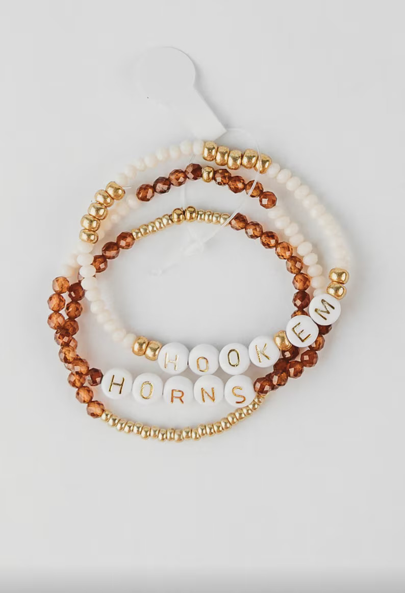 UT Longhorn School Spirit Game Day Bracelets, Hook'em Horns, University of Texas Longhorn Bracele... | Etsy (US)