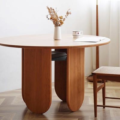 35" Japandi Storage Dining Room Table Cherry Round Wood Table for 4 Person | Homary | Homary