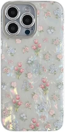 Cute Tulip Flowers Bow Shell Pattern Phone Case Compatible with iPhone Case (White,for iPhone 15) | Amazon (US)