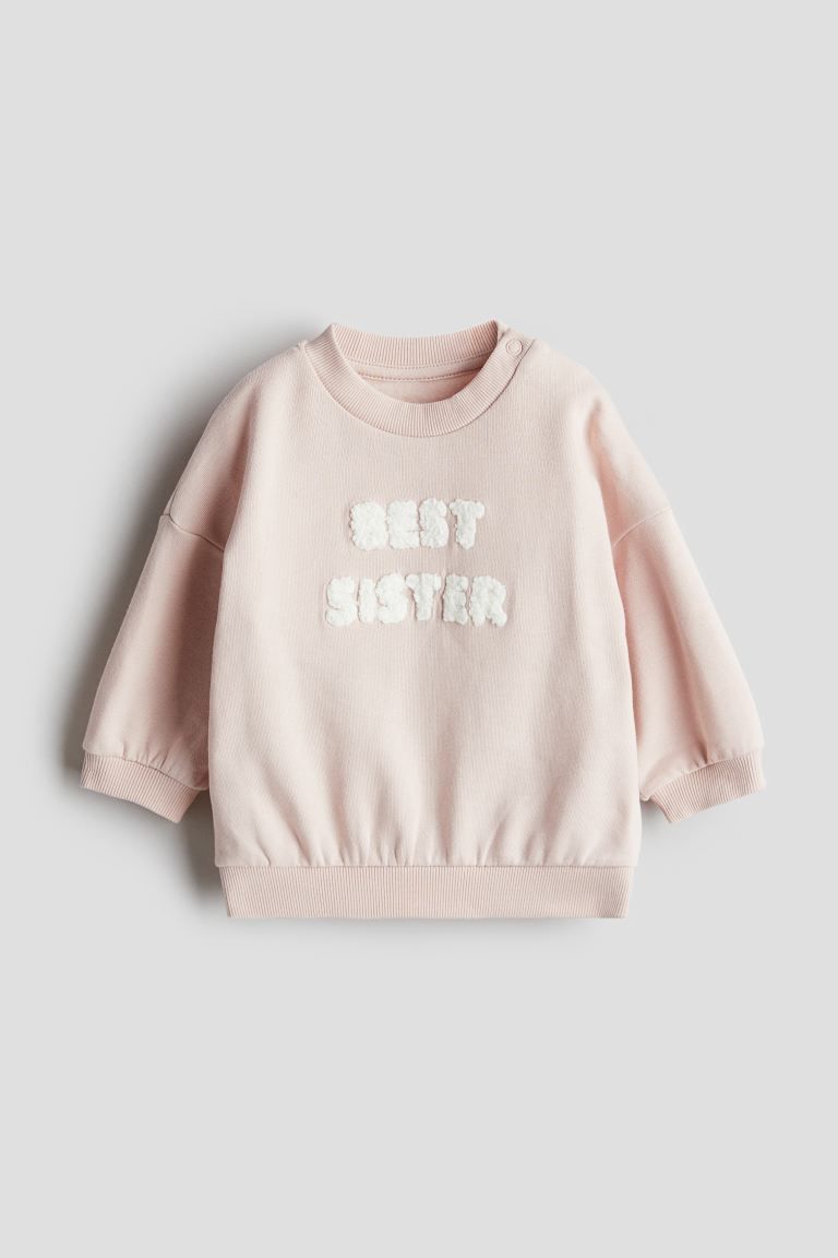 Teddy-appliquéd sweatshirt - Round Neck - Long sleeve - Powder pink/Best Sister - Kids | H&M US | H&M (US + CA)