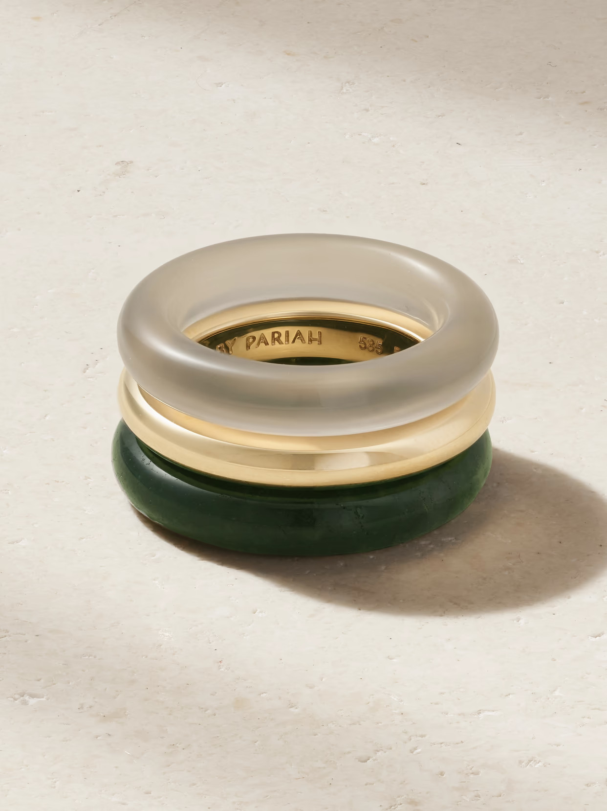 By Pariah - Stone Trilogy Set Of Three 14-karat Gold Agate Rings - Green | NET-A-PORTER (US)