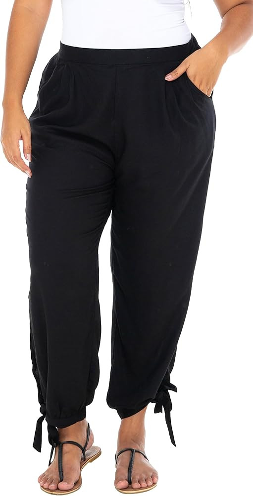 SHU-SHI Womens Harem Cropped Trouser Boho Summer Pants High Side Slits | Amazon (US)