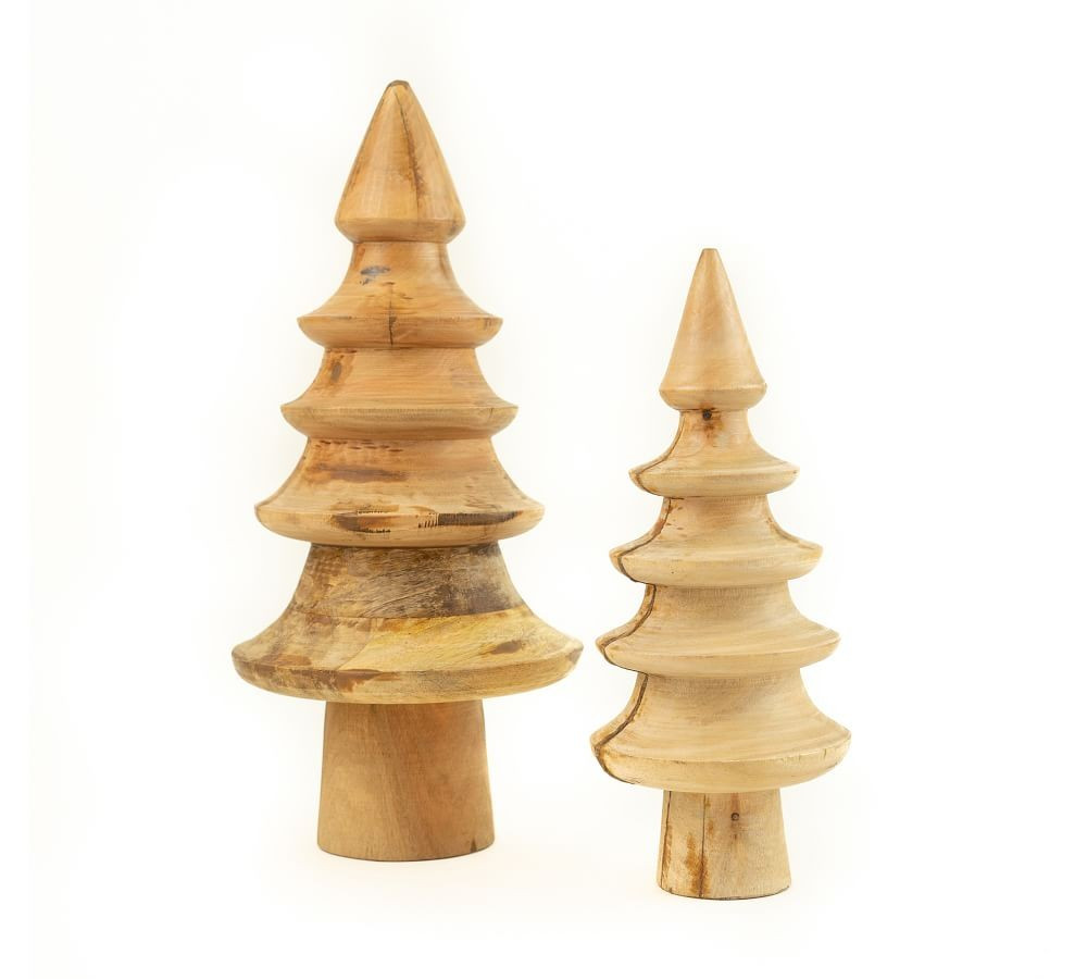 Turned Mango Wood Christmas Trees - Set of 2 | Pottery Barn (US)