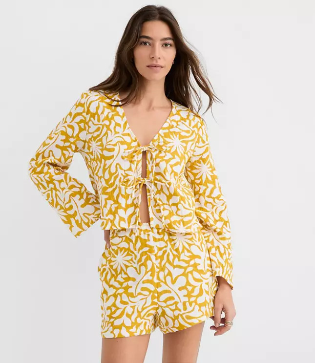 LOFT Beach Palm Gauze Bow Tie Top | LOFT