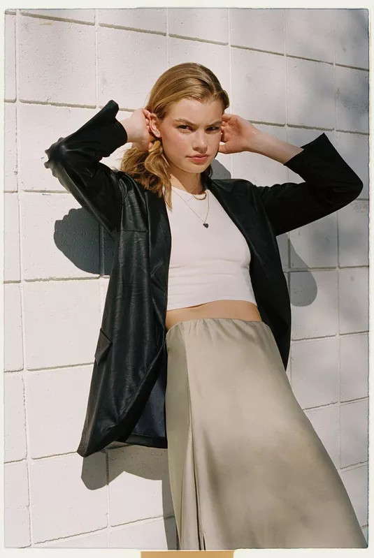 Single Breasted Faux Leather Padded Shoulder Blazer | Nasty Gal (US)