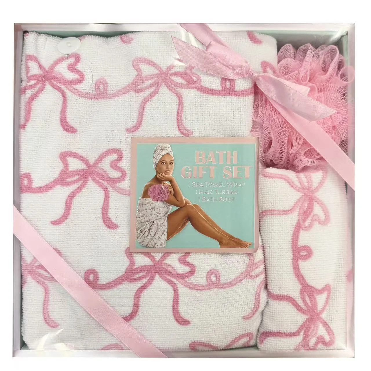 Adult Bath Set, 3 Pieces, Pink Bow Print | Walmart (US)