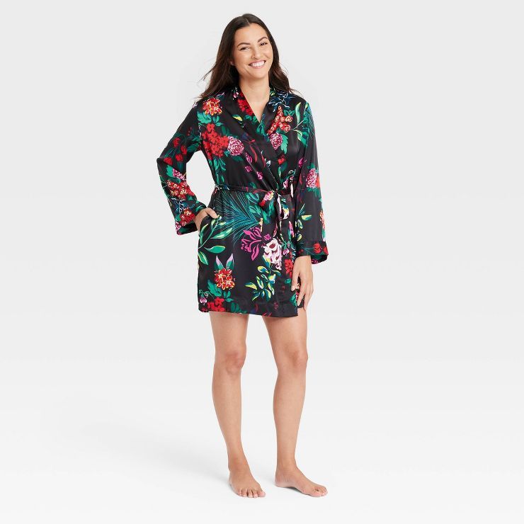 Women's Floral Print Satin Robe - Stars Above™ Black | Target