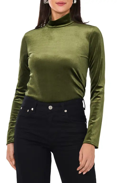 1.STATE Velvet Turtleneck Top in Olive Earth at Nordstrom, Size Small | Nordstrom