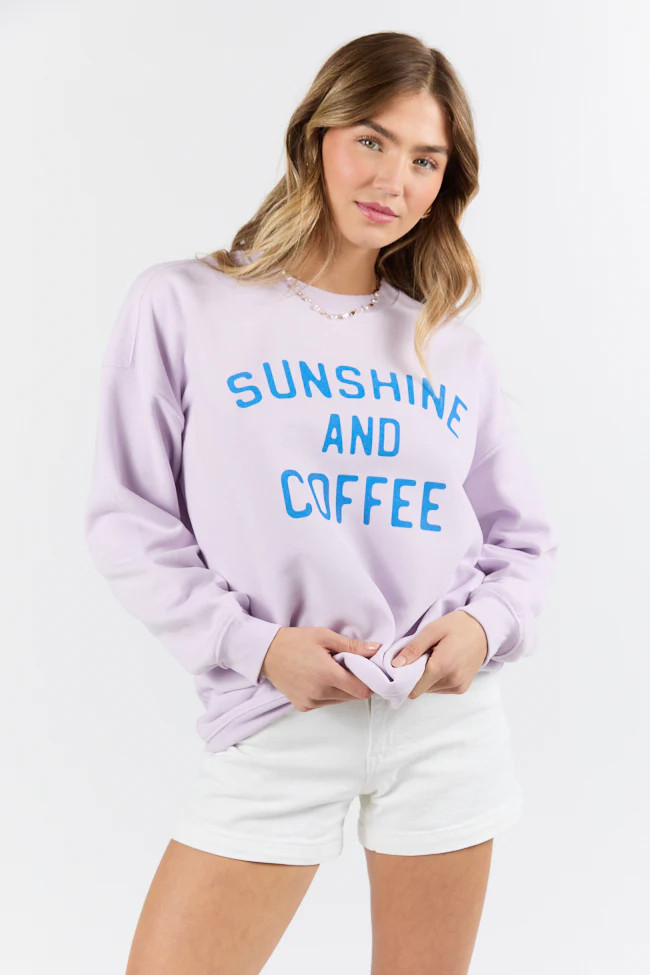 Sunshine And Coffee Light Lilac Oversized Graphic Sweatshirt | Pink Lily