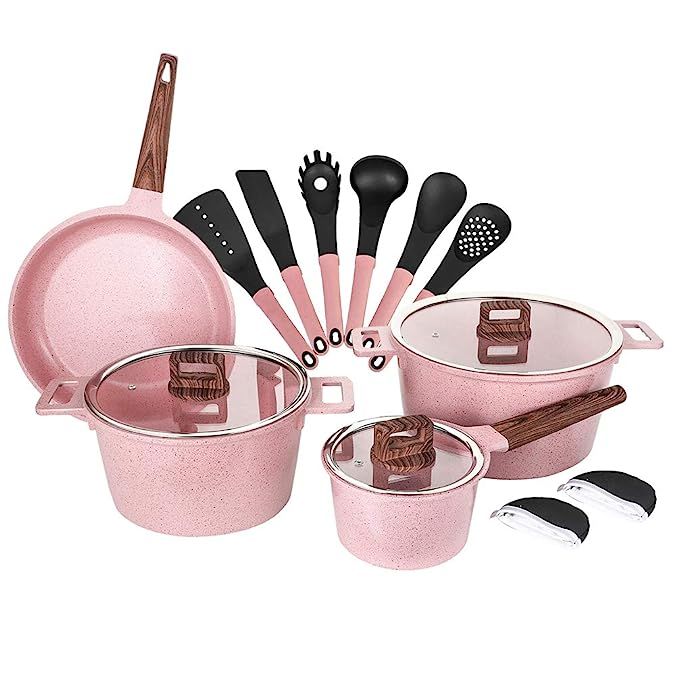 Ceramic Cookware Sets Dishwasher Safe Scratch Resistant PFOA Free Nonstick Induction Kitchen Alum... | Amazon (US)