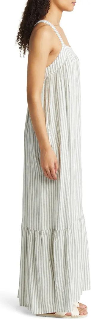 Stripe Cross Strap Sleeveless Linen Blend Maxi Sundress | Nordstrom