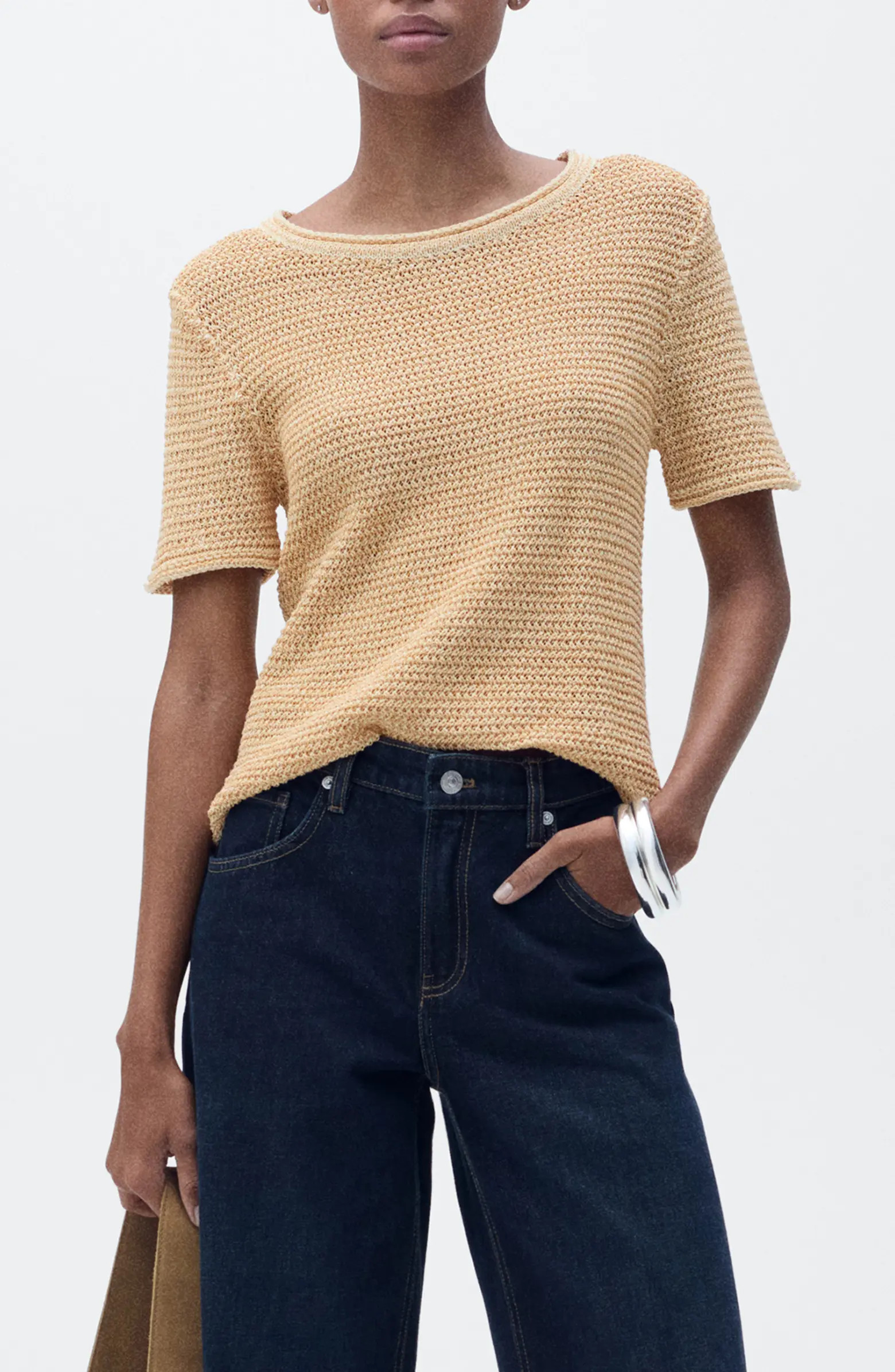 MANGO Dorae Textured Short Sleeve Sweater | Nordstrom | Nordstrom