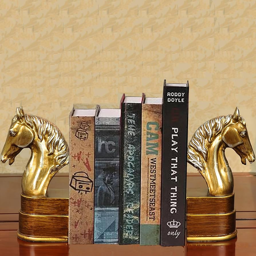 Golden Horse Head Bookends Decorative for Shelves - Unique Gift | Amazon (US)