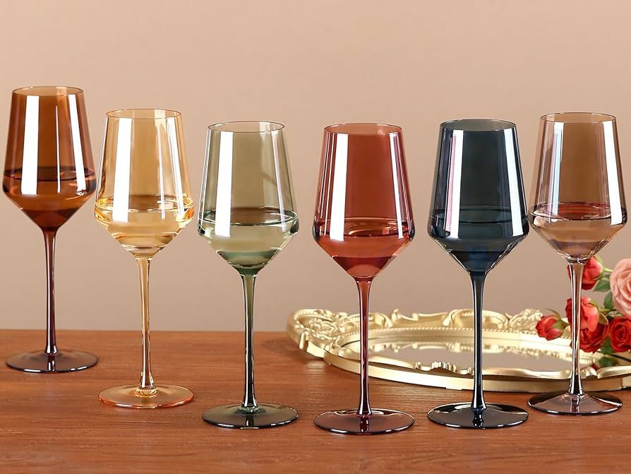 Colored Wine Glasses Set of 6-14 oz, Unfading Color, Hand-blown Wine Glasses - NOT Dishwasher Saf... | Amazon (US)
