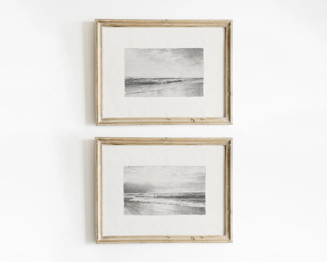 Sea art, coastal decor, seascape art, vintage art, beach drawing, antique art, beach print, lands... | Etsy (CAD)