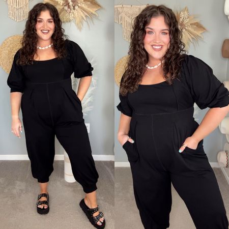 Perfect jumpsuit for travel ✈️🖤🧳 Wearing a size XL. Wearing it as a square neck but can be worn backwards for a vneck fit as well. 

#LTKSeasonal #LTKplussize #LTKstyletip