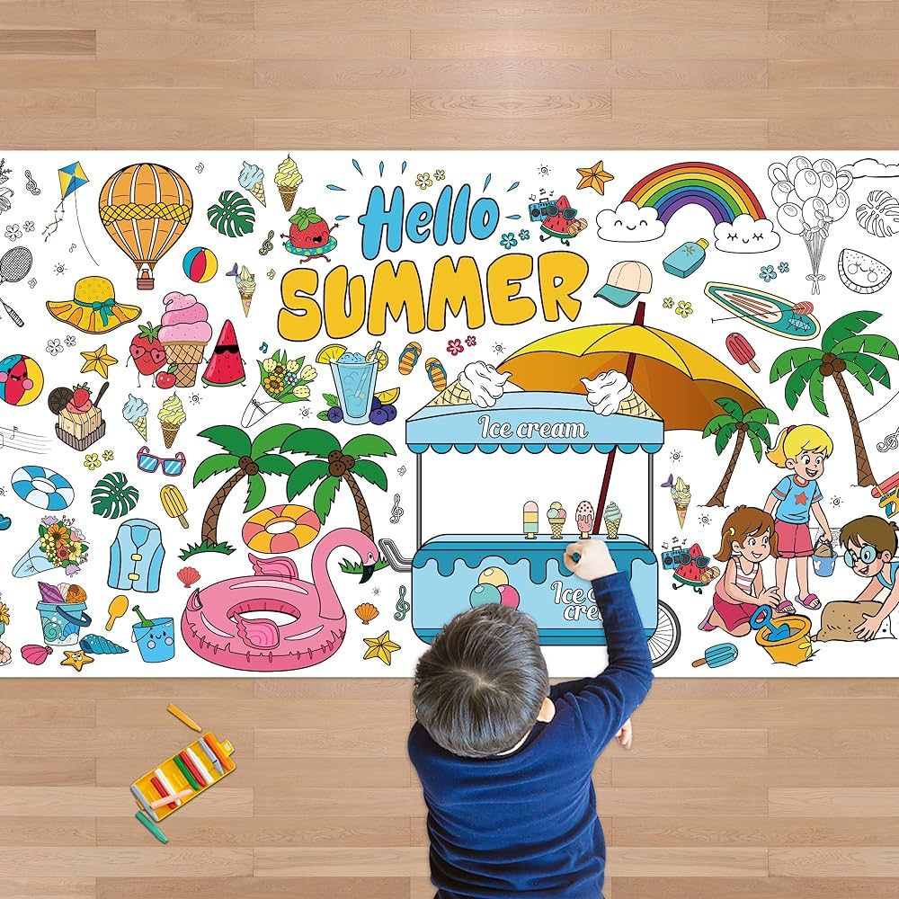 OHOME Summer Giant Coloring Poster/Tablecloth - Summer Decorations - 30 x 72 Inches Jumbo Paper C... | Amazon (US)