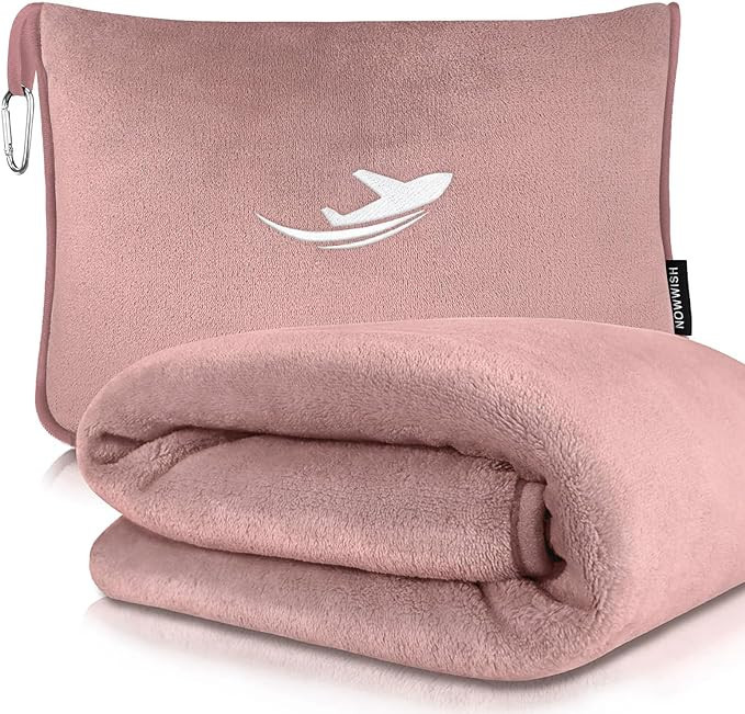 Travel Blanket and Pillow -Super Soft 2 in 1 Airplane Blanket with Soft Bag Pillowcase, Luggage T... | Amazon (US)