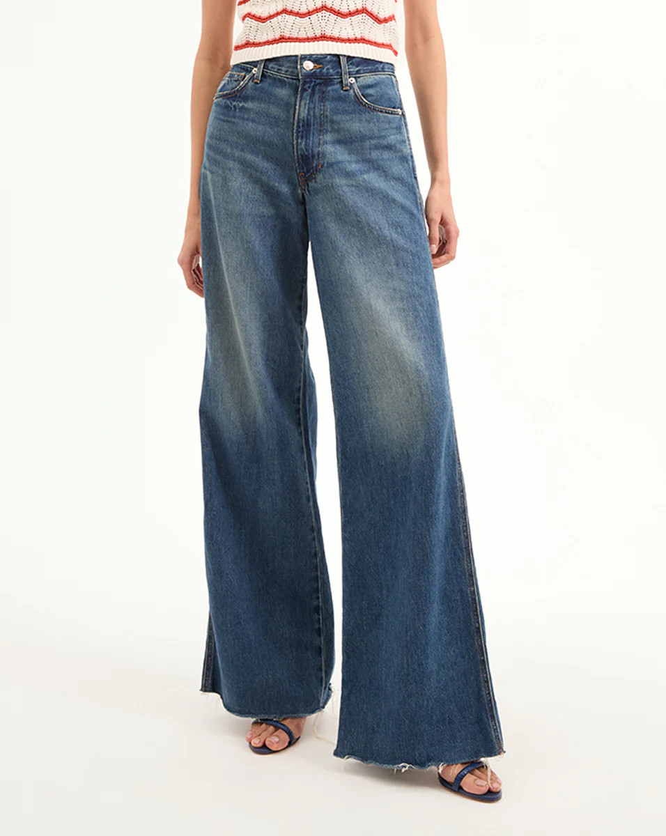 Kasey Mid Rise Wide Leg Jeans in Mid-Wash Denim | Veronica Beard | Veronica Beard