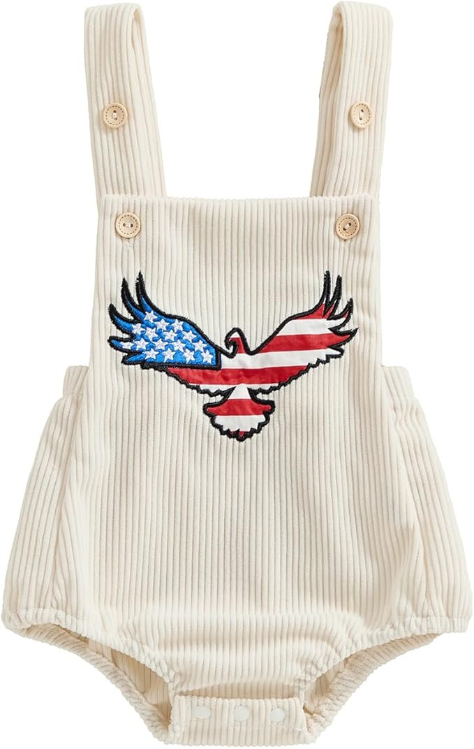Baby Girl Boy 4th of July Clothes Eagle American Flag Overalls Corduroy Sleeveless Romper Summer ... | Amazon (US)