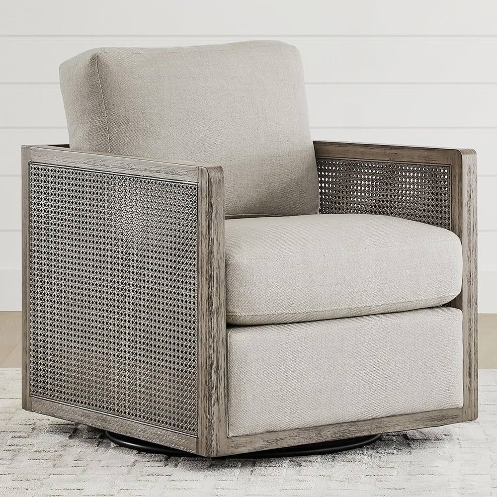 CHITA Swivel Accent Chair, Rattan Arm Chair for Living Room and Bedroom, Light Grey Fabric with G... | Amazon (US)