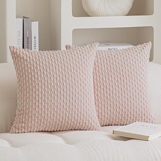 Kevin Textile Pack of 2 Corduroy Decorative Throw Pillow Covers 18x18 Inch Soft Boho Striped Pill... | Amazon (US)