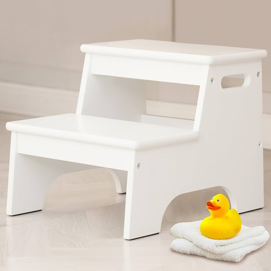 Forbena Wood Toddler Step Stool for Bathroom Sink, White Kids Toilet Step Stool for Potty Trainin... | Amazon (US)