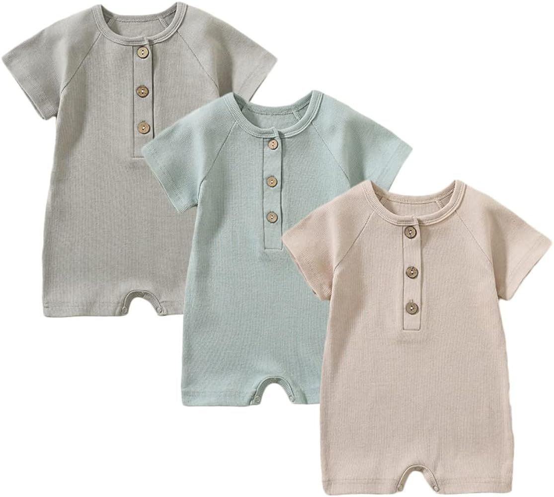 Baby Boys Girls 2 Pack Romper Jumpsuits Short Sleeve One Piece Clothes Sets | Amazon (US)