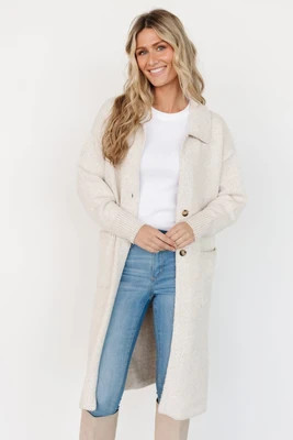 Ontario Long Button Cardigan | Oatmeal | Baltic Born