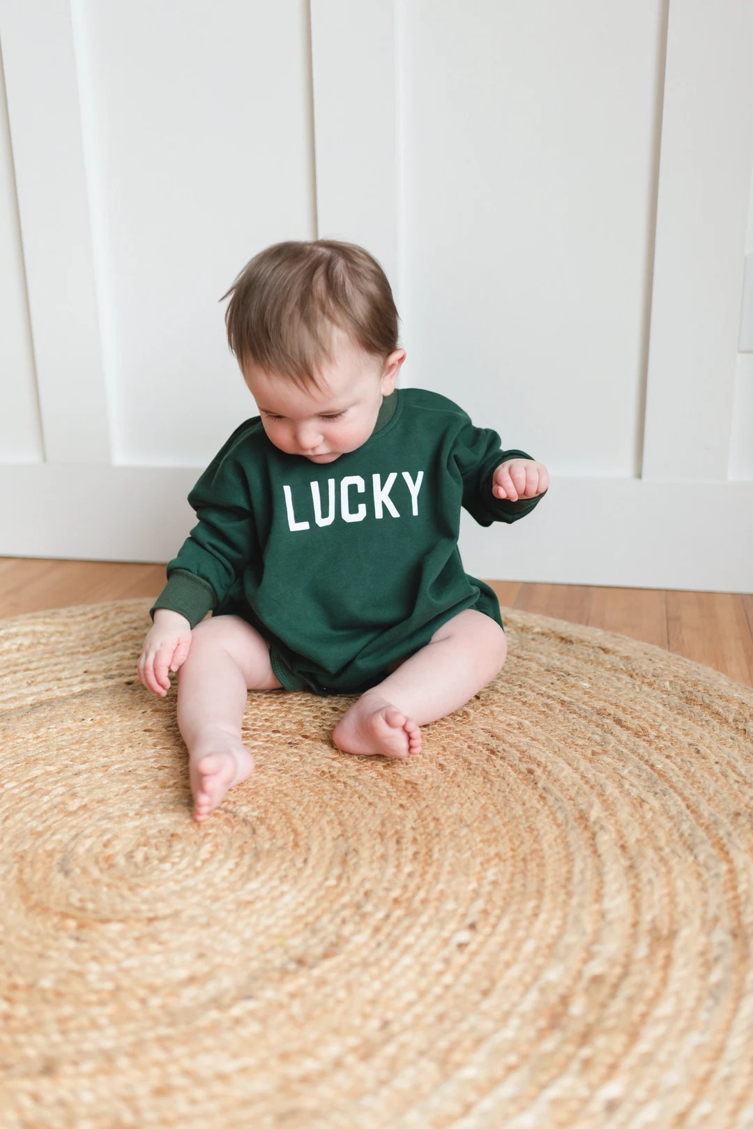LUCKY St. Patrick's Day Graphic Oversized Sweatshirt Romper - Green Sweatshirt Bubble Romper - Ba... | Etsy (US)