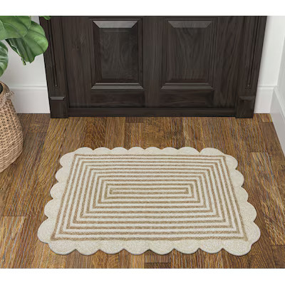 allen + roth 2 x 3 (ft) Braided Polypropylene Natural Ivory Rectangular Indoor/Outdoor Stripe Thr... | Lowe's