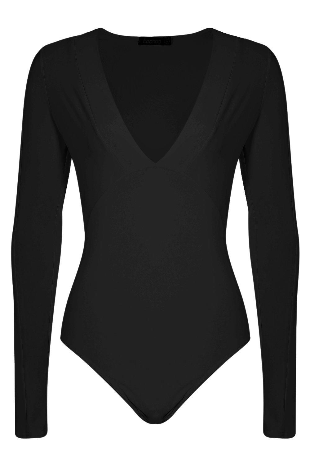 Tall Hazel Plunge Long Sleeve Slinky Bodysuit | Boohoo.com (US & CA)