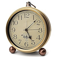 Maxspace Metal Golden Table Clock, Retro Vintage Non-Ticking Small Alarm Clock,Battery Operated S... | Amazon (US)