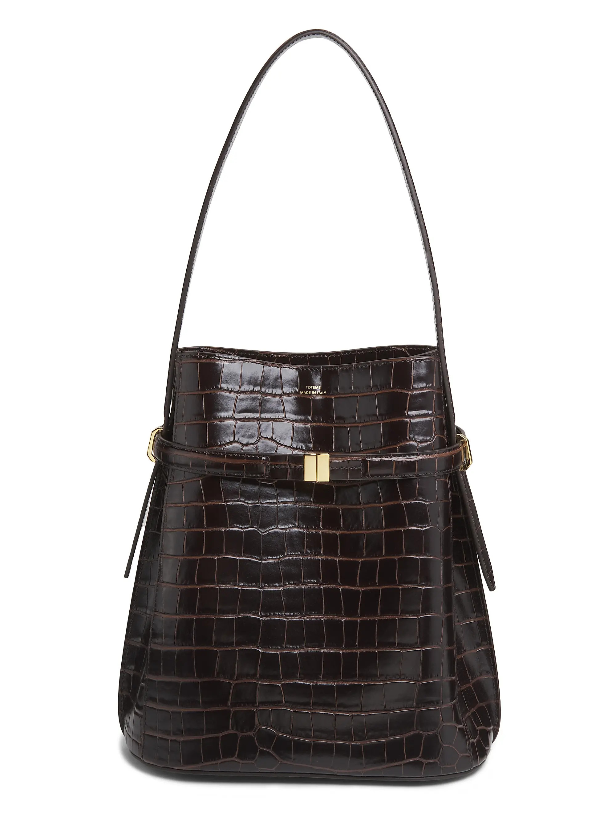 Toteme Belted Crocodile-Embossed Leather Bucket Bag | Saks Fifth Avenue | Saks Fifth Avenue