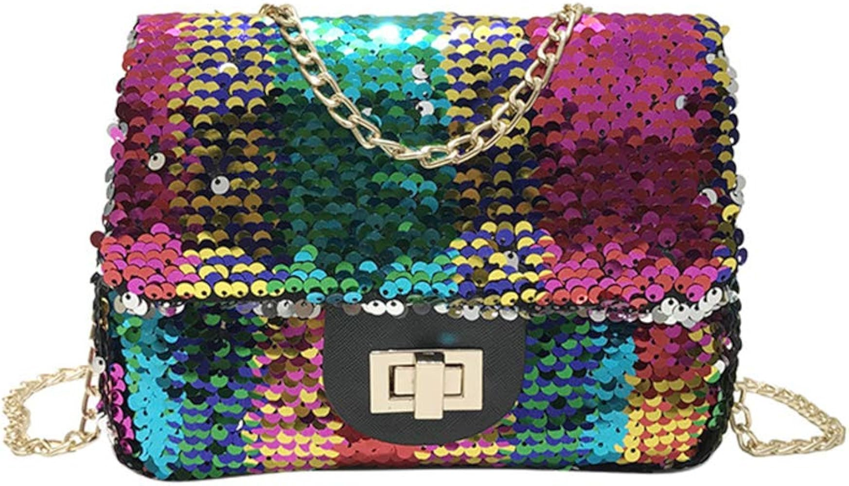 Sequin Crossbody Purse Shoulder Bags Rainbow Stylish Handbag Reversible Pouch with Chains for Gir... | Amazon (US)