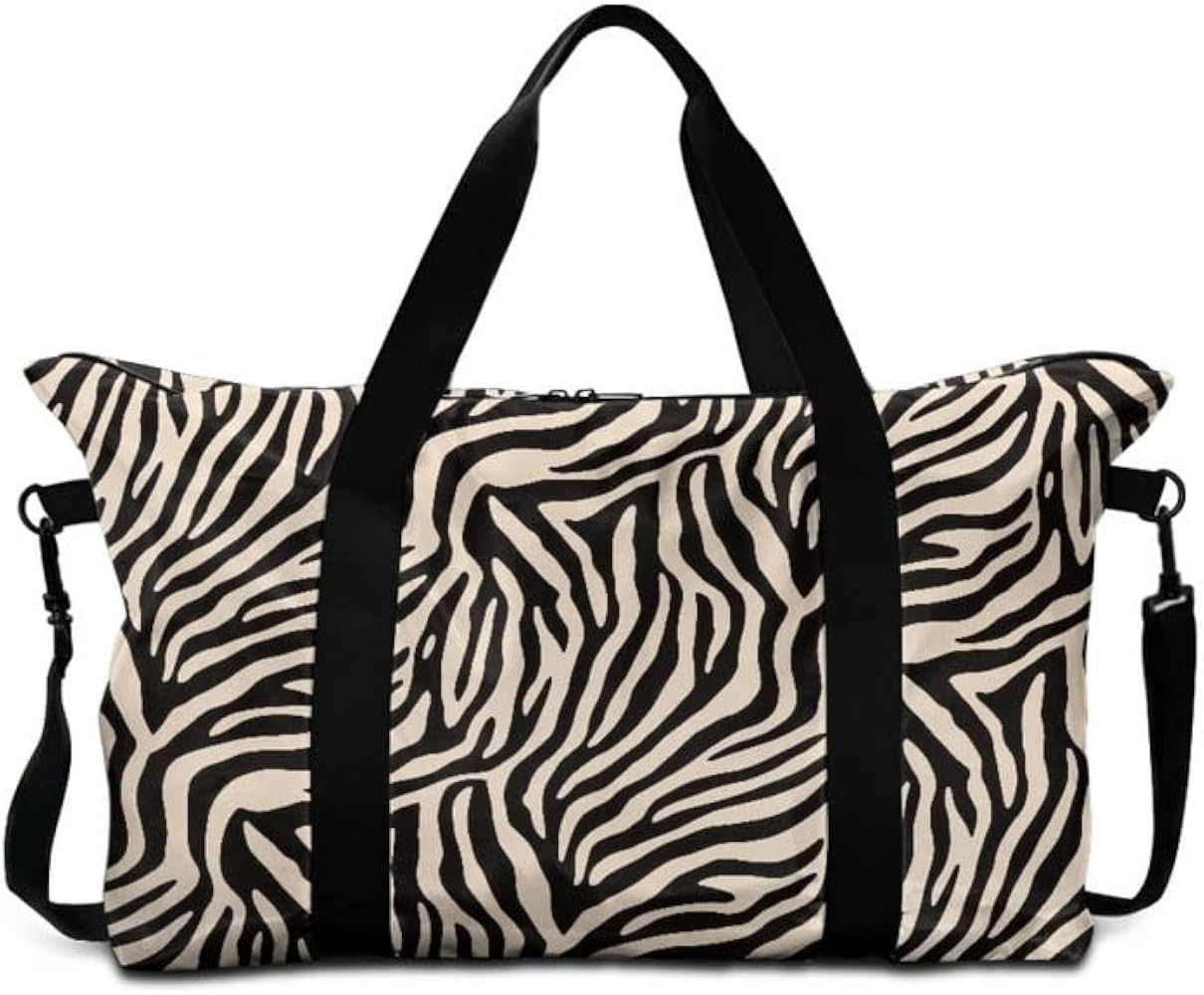 Zebra Stripes Travel Duffel Bags for Women 30L Large Capacity Black White Zebra Skin Print Carry ... | Amazon (US)