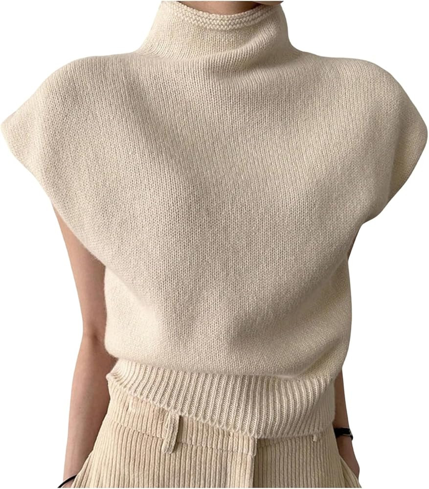 MakeMeChic Women's Turtleneck Sweater Vest Mock Neck Cap Sleeve Sleeveless Knit Tops Pullover Swe... | Amazon (US)