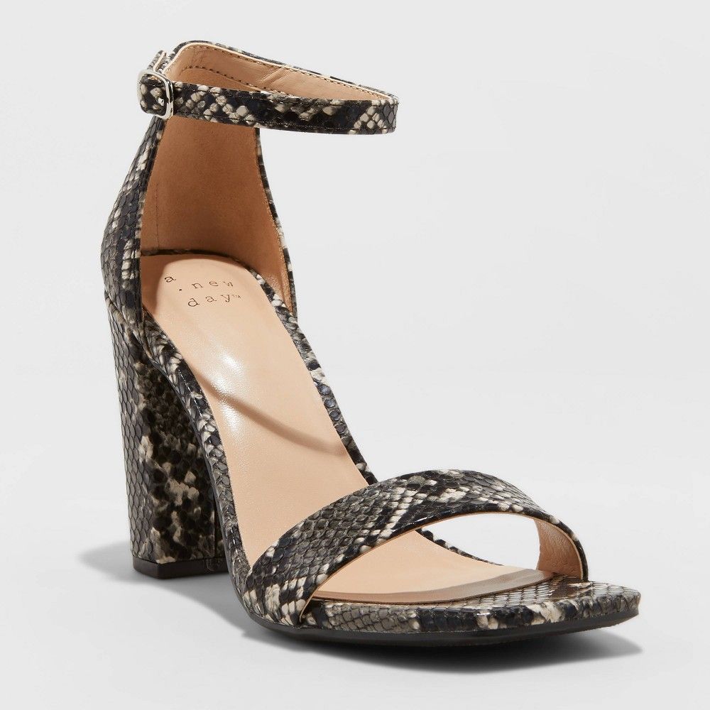 Women's Ema Snake Print High Block Heel Square Toe Pumps - A New Day Gray 10 | Target