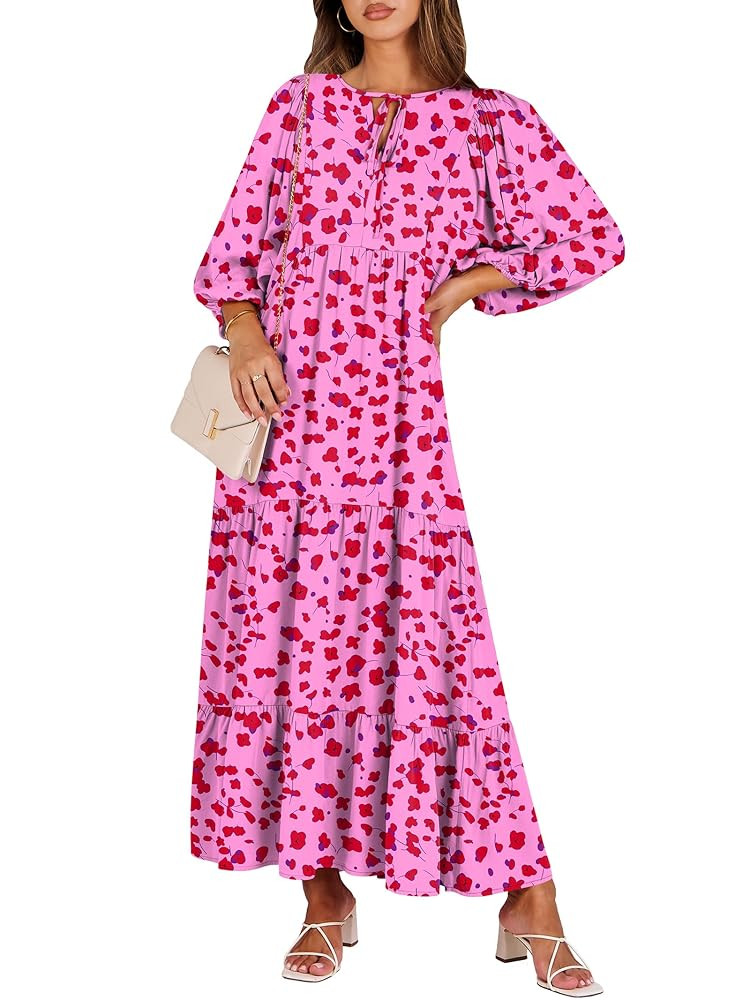 ANRABESS Womens Boho Maxi Dresses 2025 Summer V Neck Puff Sleeve Floral Flowy Swing Fall Casual L... | Amazon (US)