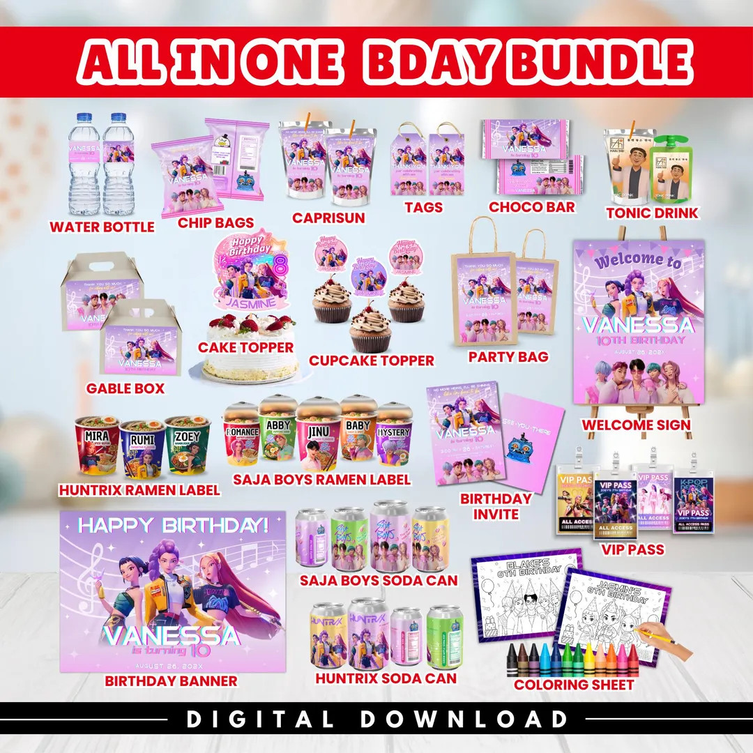 Kpop Demon Hunters Birthday Party Bundle, Huntrix & Saja Boys Birthday, Kpop Labels, Kpop Party D... | Etsy (US)