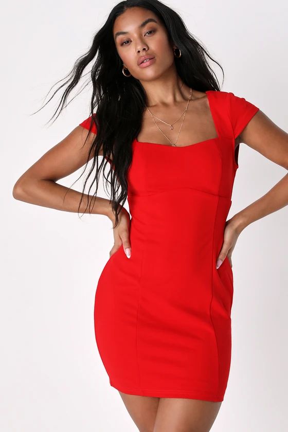 Sleek Chic Red Backless Cap Sleeve Mini Bodycon Dress | Lulus (US)
