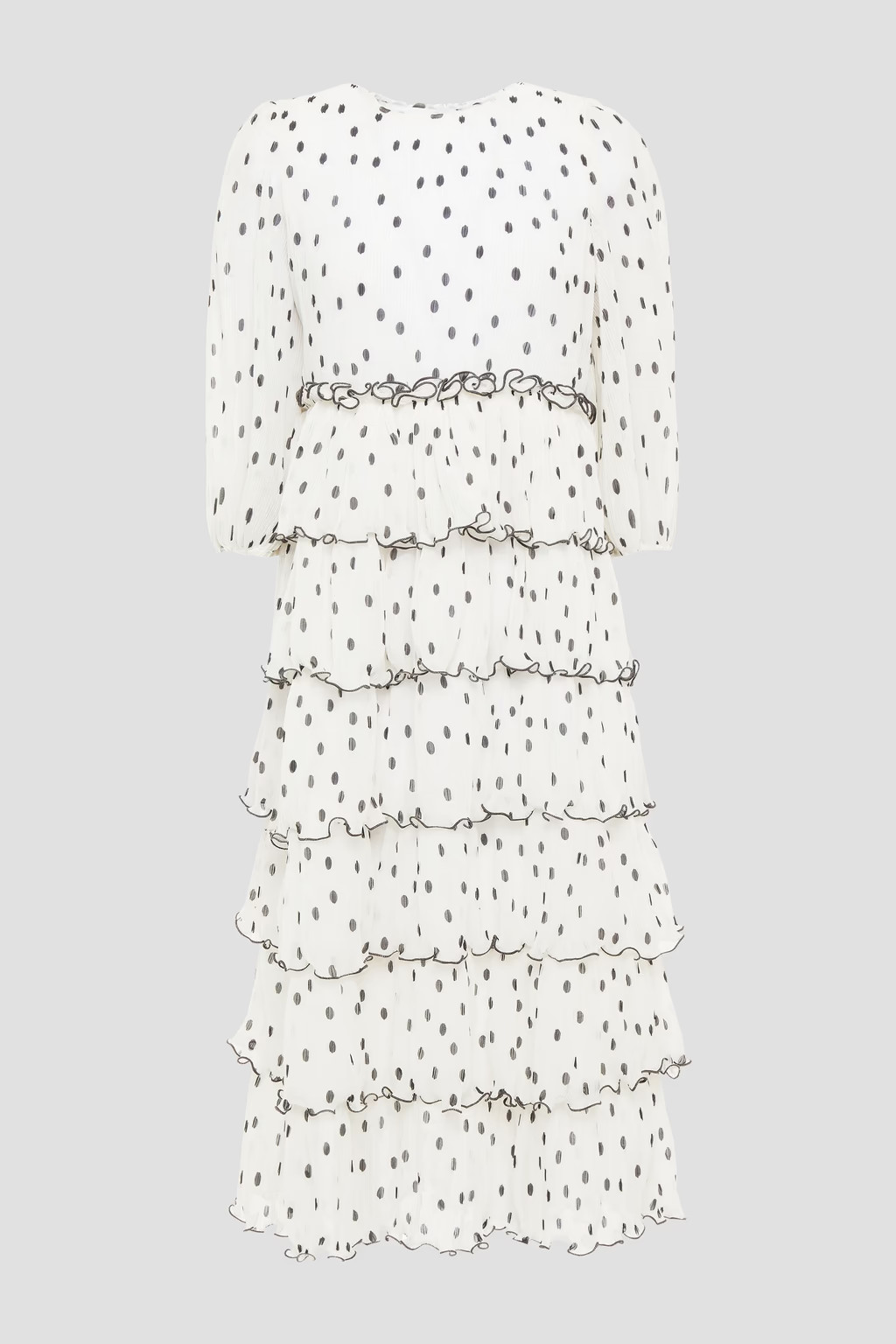 Tiered polka-dot plissé-chiffon midi dress | The Outnet (UK and Europe)