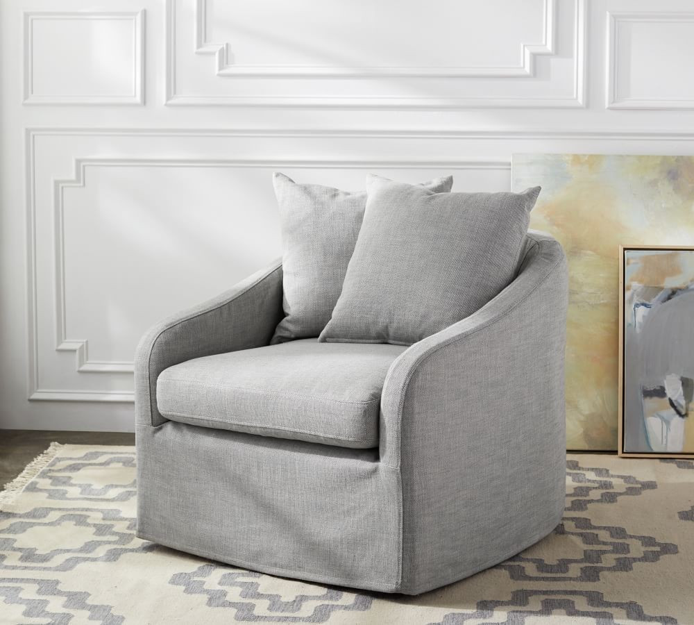 Anniston Slipcovered Swivel Armchair | Pottery Barn (US)