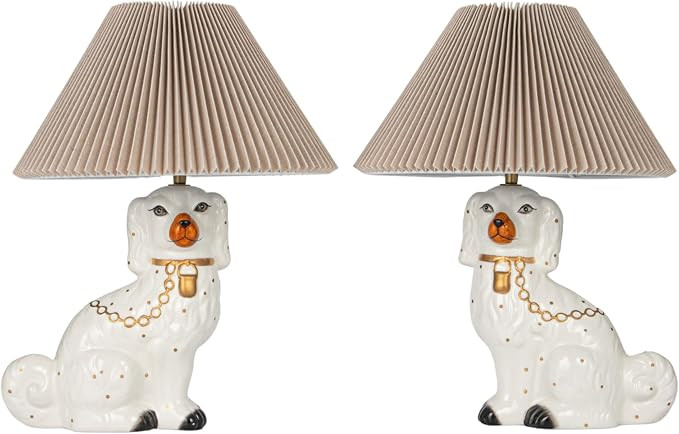 Creative Co-Op Hand-Painted Ceramic Vintage Reproduction Staffordshire Table Lamp, White, Set of ... | Amazon (US)